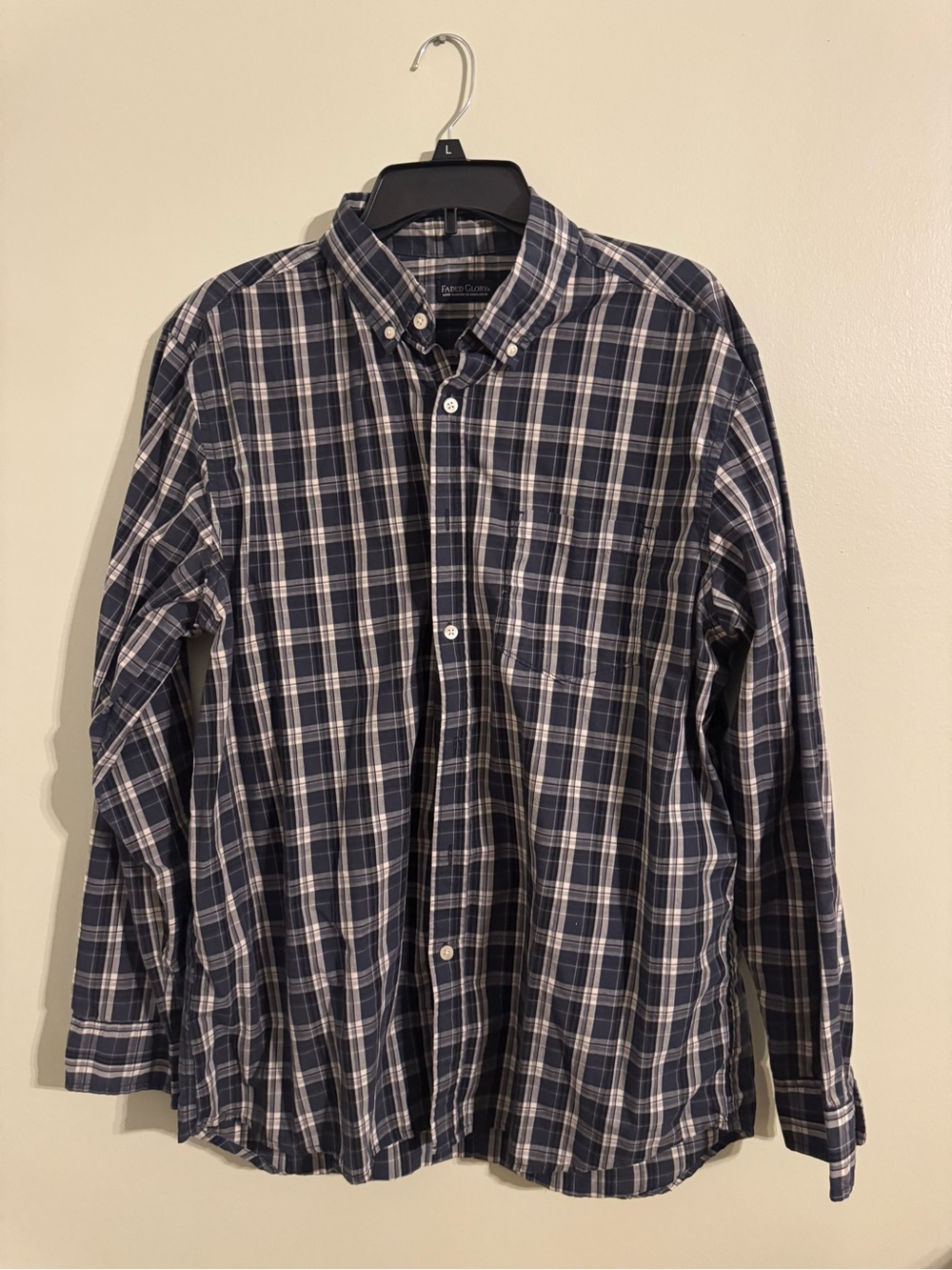 Button-Down Navy Plaid Cotton Shirt